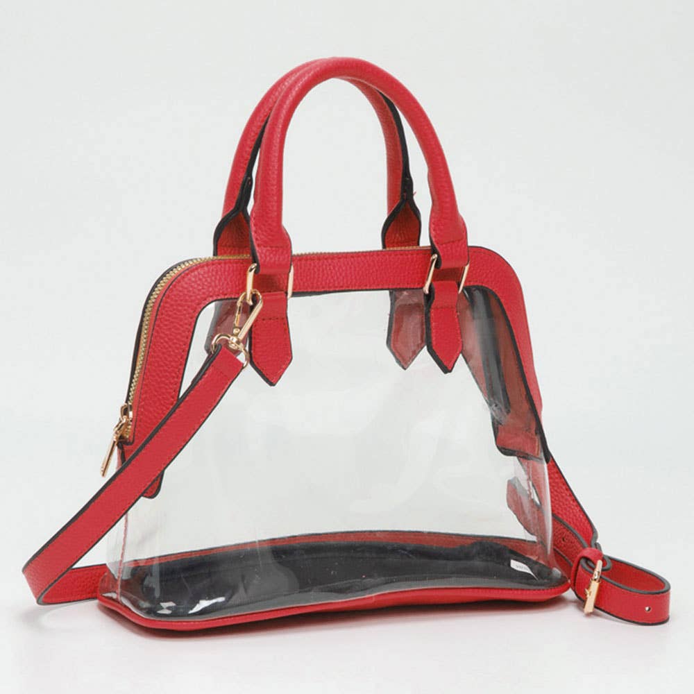 Sensibling Corp. - Faux Leather Trim Transparent Structured Top Handle Handbag / Crossbody Bag: Clear,Leopard