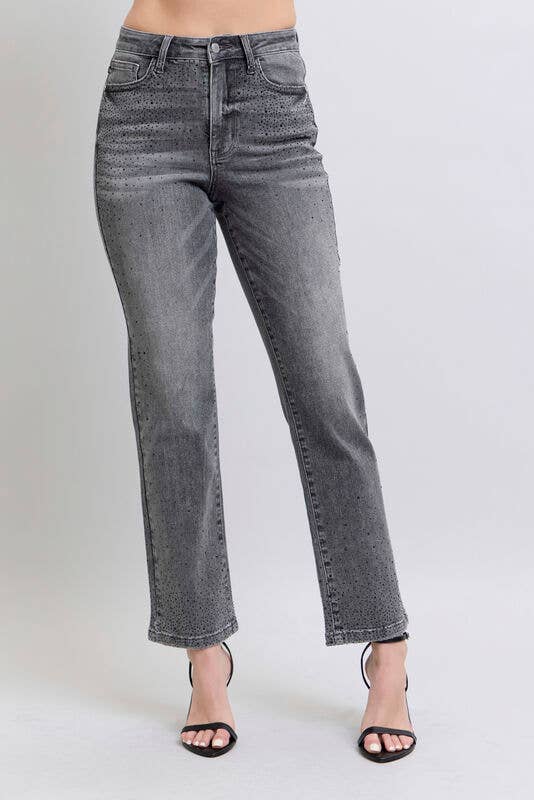 Judy Blue Jeans - HW Rhinestone Straight: Gry / 15(32)