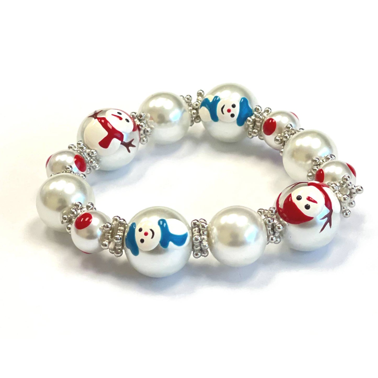 Fiona Accessories - Christmas Bracelet Painted Snowman Gift Tree Holiday Gifts: White Snowman