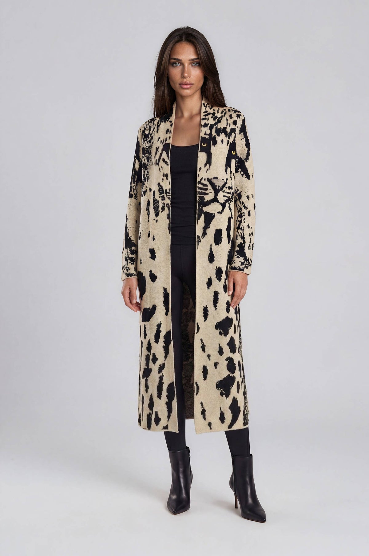 Adore - E26602 Leopard Intarsia Longline Knit Cardigan BACK ORDER: M