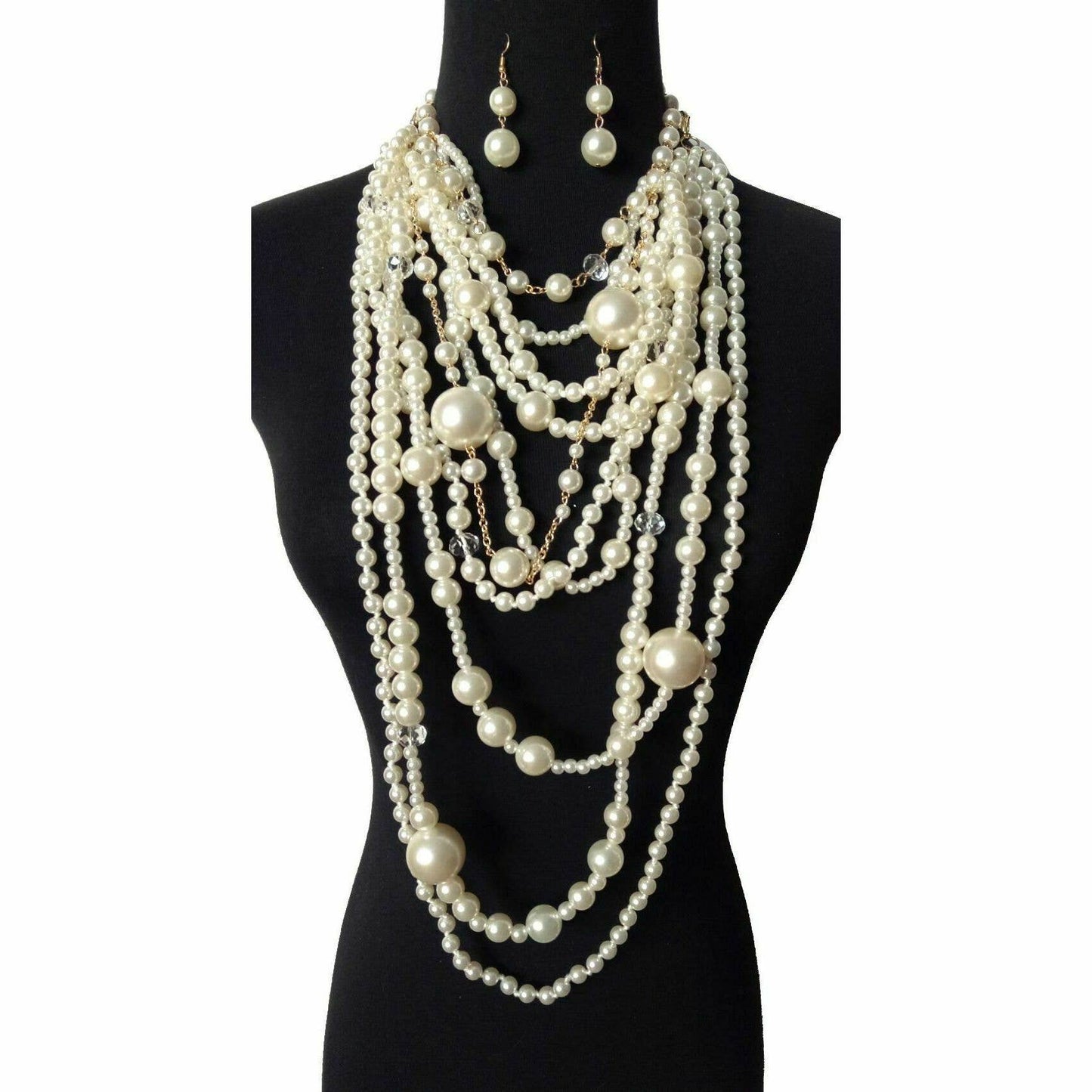 Diacly - Chunky Multi-Layered Pearls Statement Necklace Set: Ivory