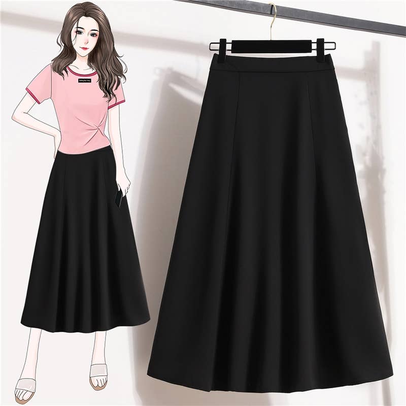 UZ Wholesale Store - High Waist Elastic Midi Skirt: BLACK / M