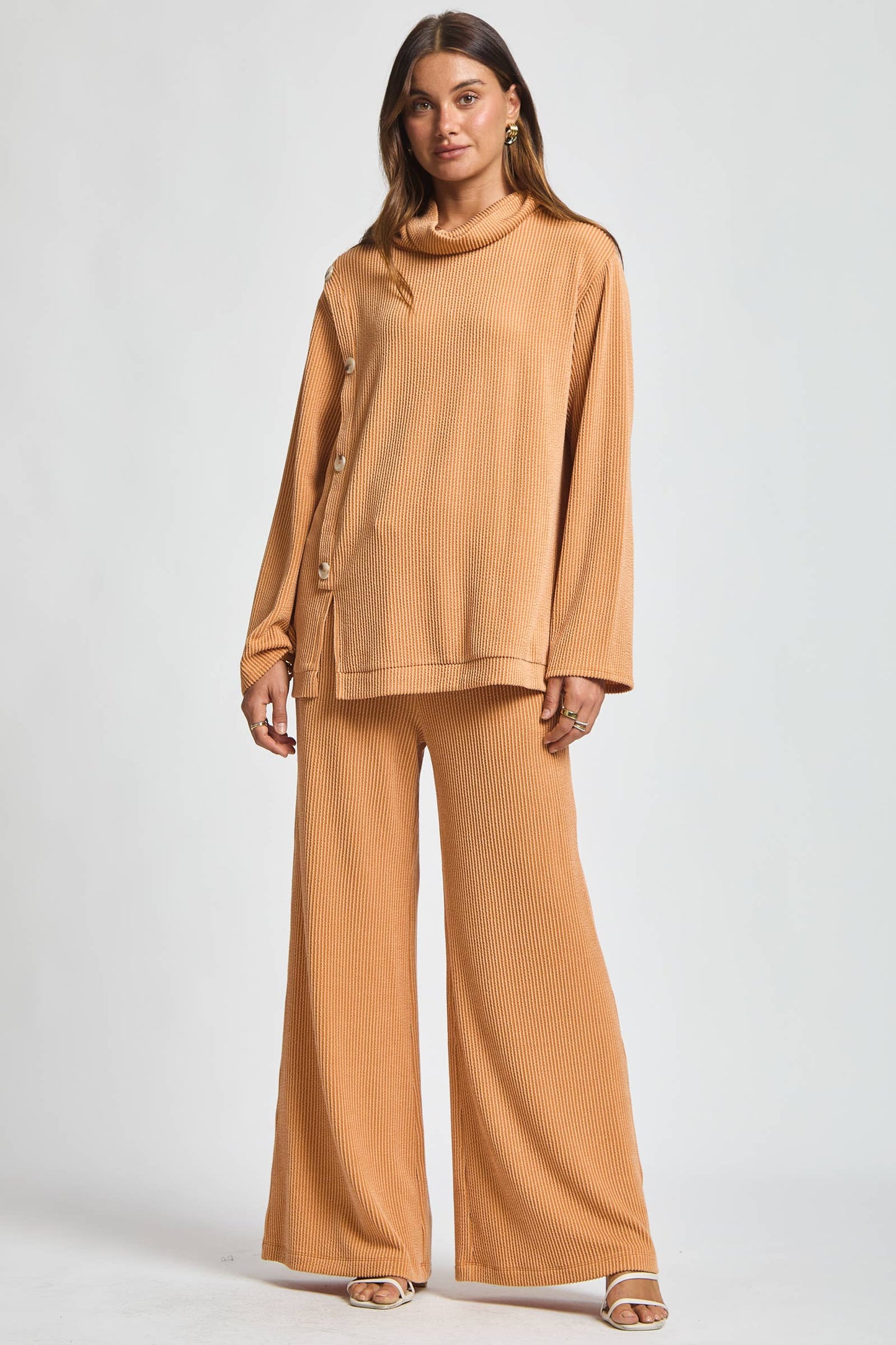 Dear Scarlett - 2-Piece Cowl Neck Ribbed Set TRVSET-LAVISH: WINE