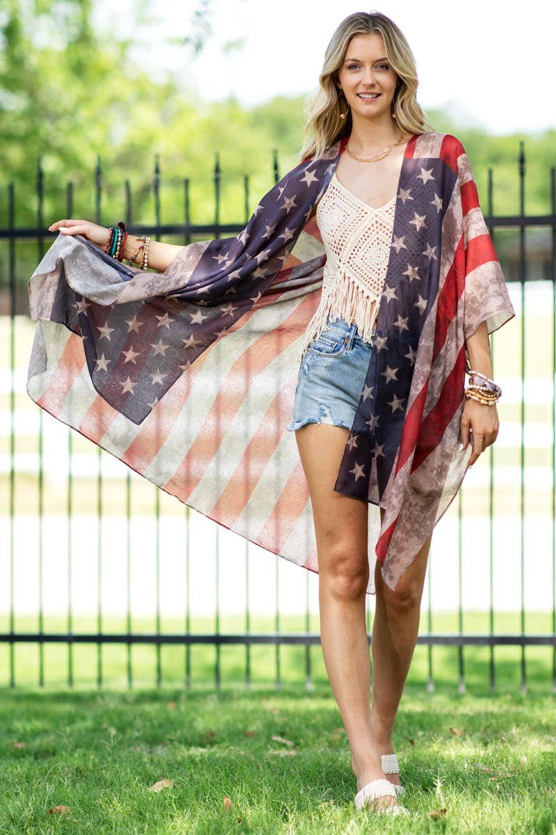 Urbanista - Vintage Stars & Stripes Kimono: NAVY / 2 / One Size