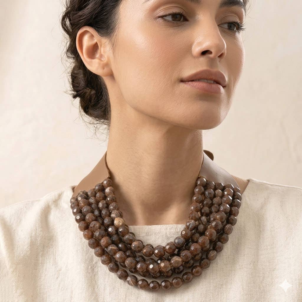 Sensibling Corp. - Chunky Acrylic Bead Layered Faux Leather Magnetic Necklace: DIVO