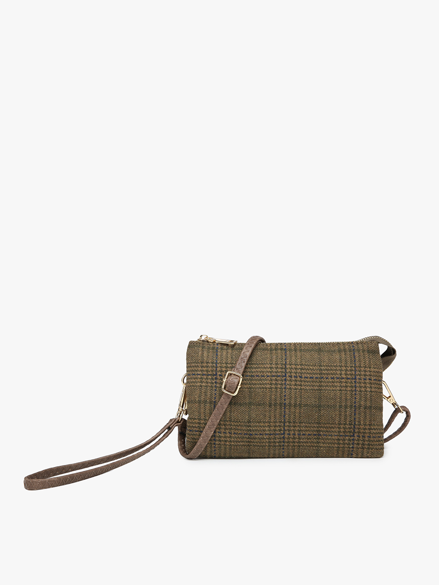 Jen & Co. - M013-PLD Riley Plaid 3 Compartment Crossbody/Wristlet: Gray/Black