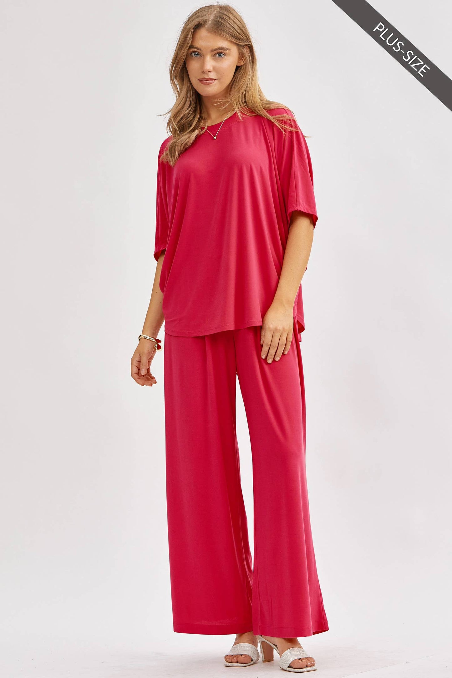 Dear Scarlett - PLUS SIZE Flowy Top + Wide Leg Set TRVSET-COASTAL: Royal Blue / 3X
