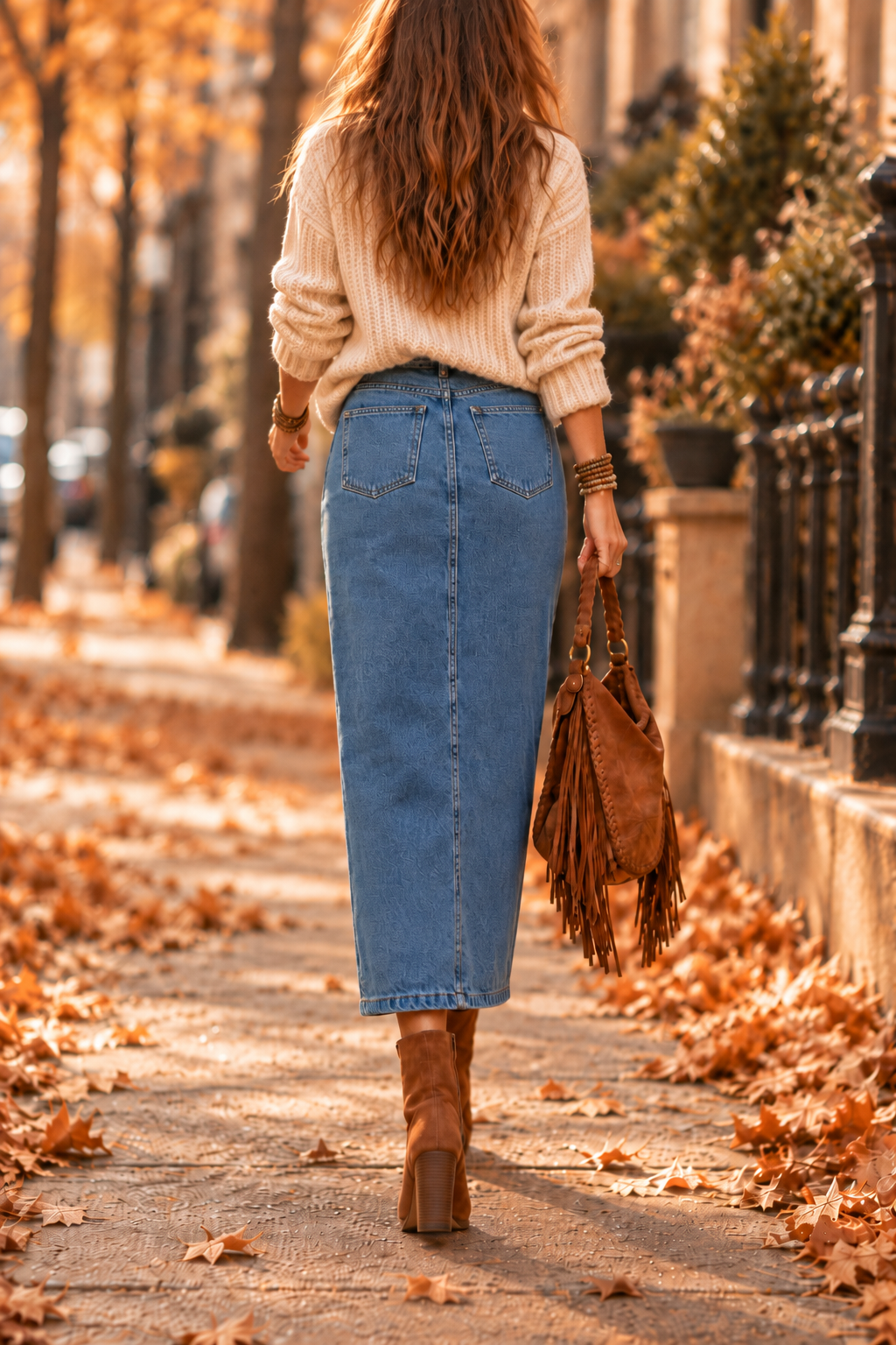 LaughTail Tees - High-Waisted Modest Straight Denim Maxi Skirt: Navy / M/38