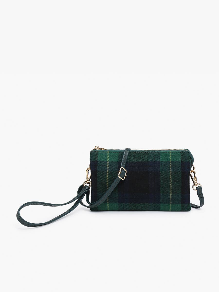 Jen & Co. - M013-PLD Riley Plaid 3 Compartment Crossbody/Wristlet: Gray/Black