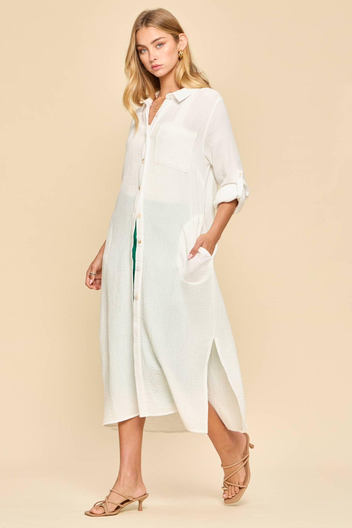 Dear Scarlett - Breathable Cotton Button-Down Duster: COASTAL NAVY