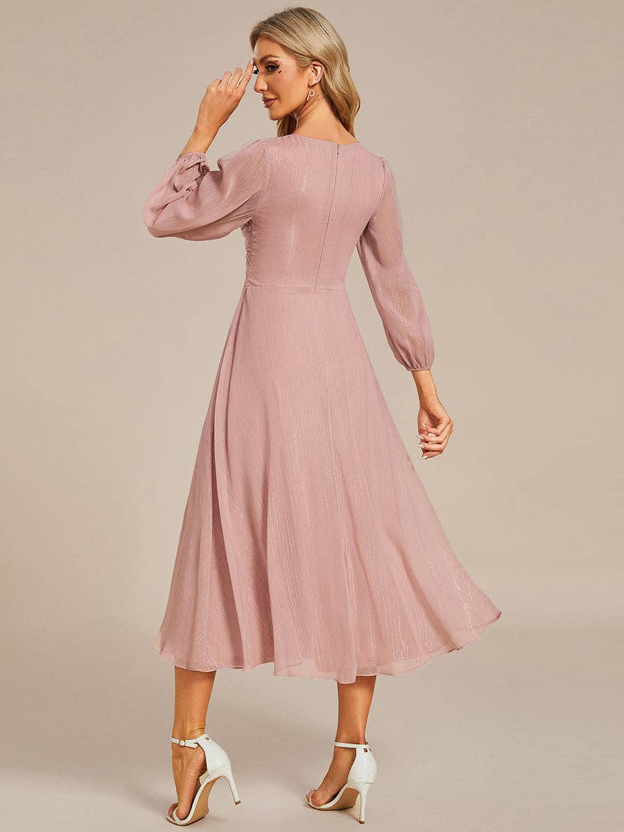 Ever-Pretty - Shiny Chiffon Wedding Guest Dress with Long Sleeve: 4-26 Special Order