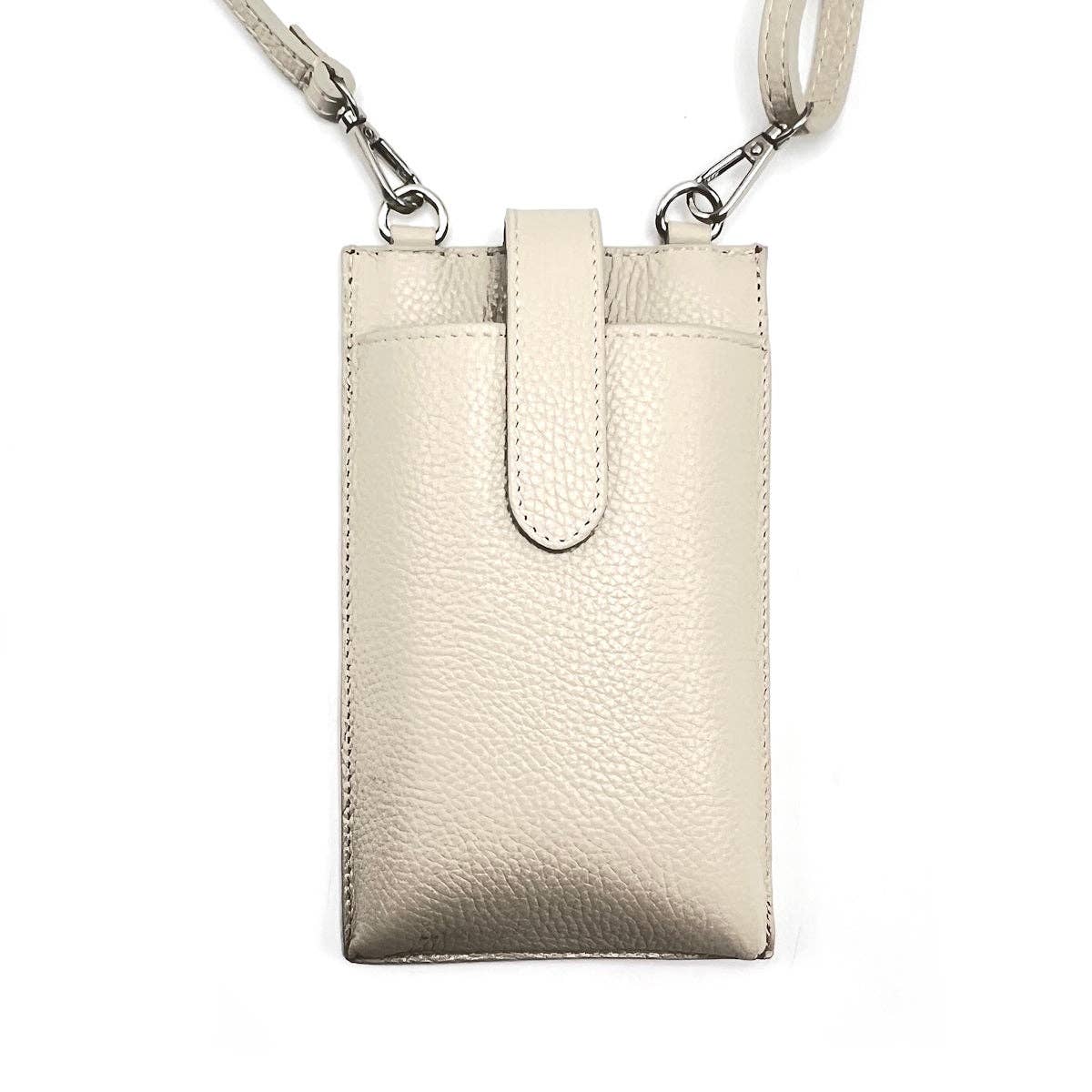 Suie Valentini srl - Summer genuine leather phone bag, Made in Italy, art. 112560: Beige