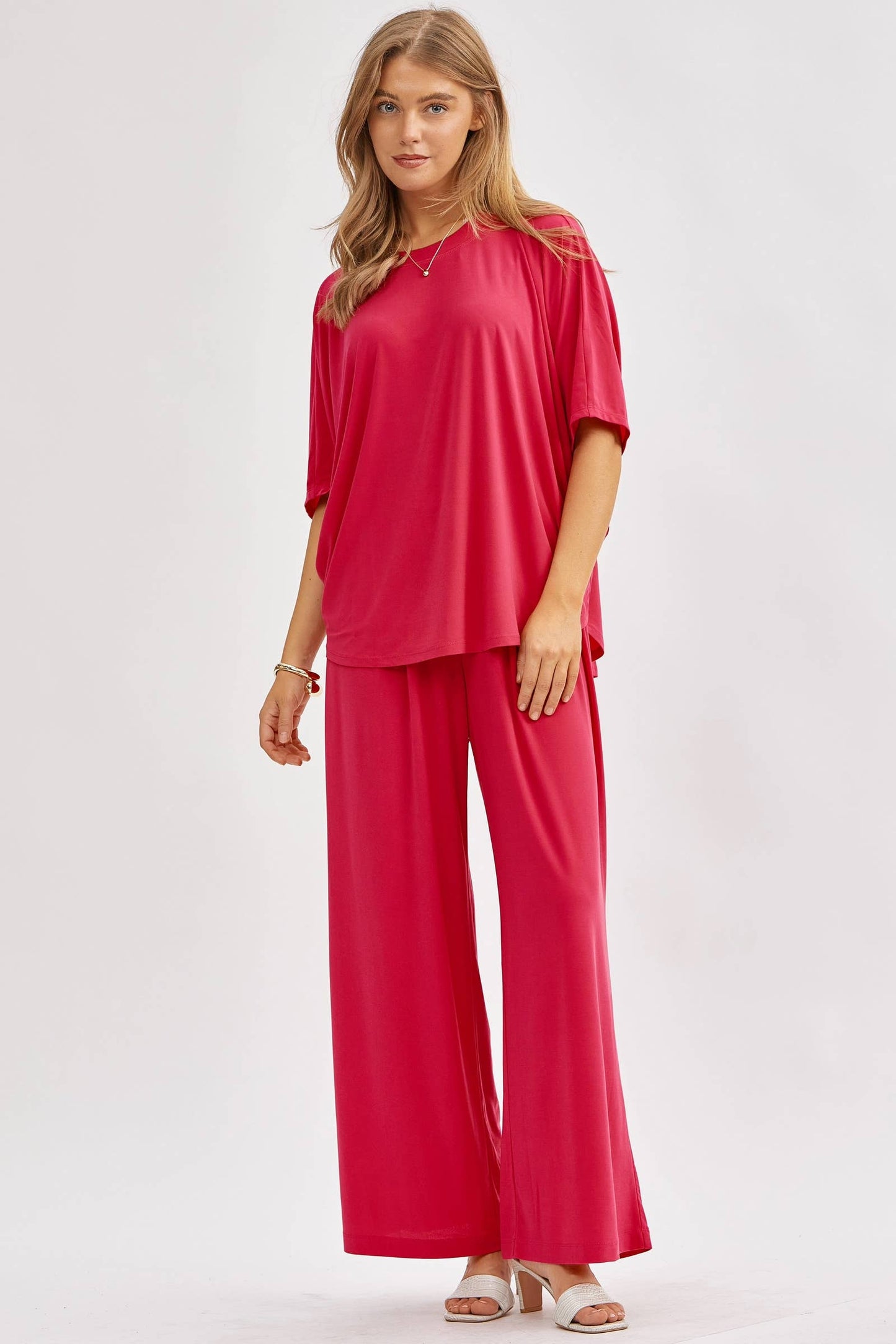 Dear Scarlett - Flowy Top + Wide Leg Set TRVSET-COASTAL: Emerald / L
