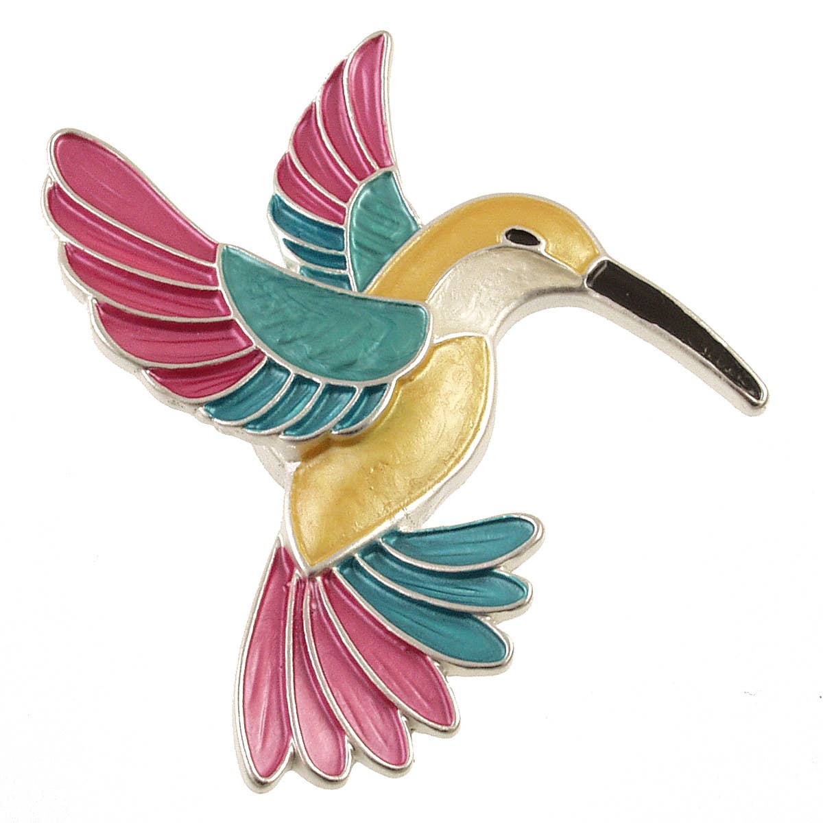Origin Jewelry - Magnetic Hummingbird Brooch in Multi-Tone Blue, Pink, Gold