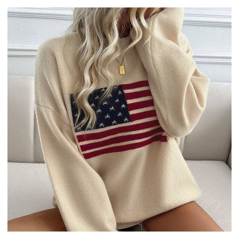 UZ Wholesale Store - Loose Fit Color Block Casual Pullover Sweater: LIGHT BLUE / M