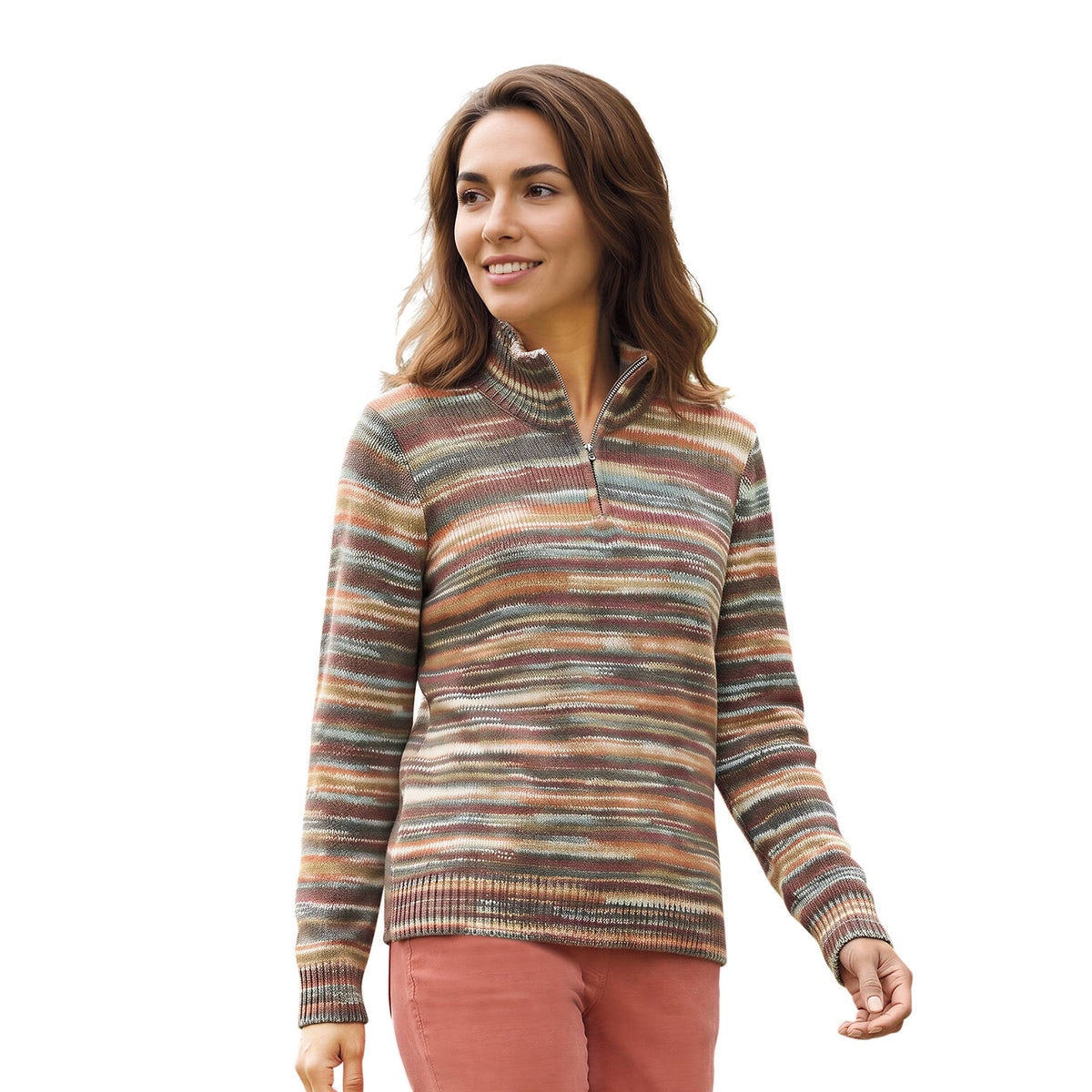 Chadwicks - Space Dyed Quarter Zip Mockneck Sweater: Natural Multi / Large