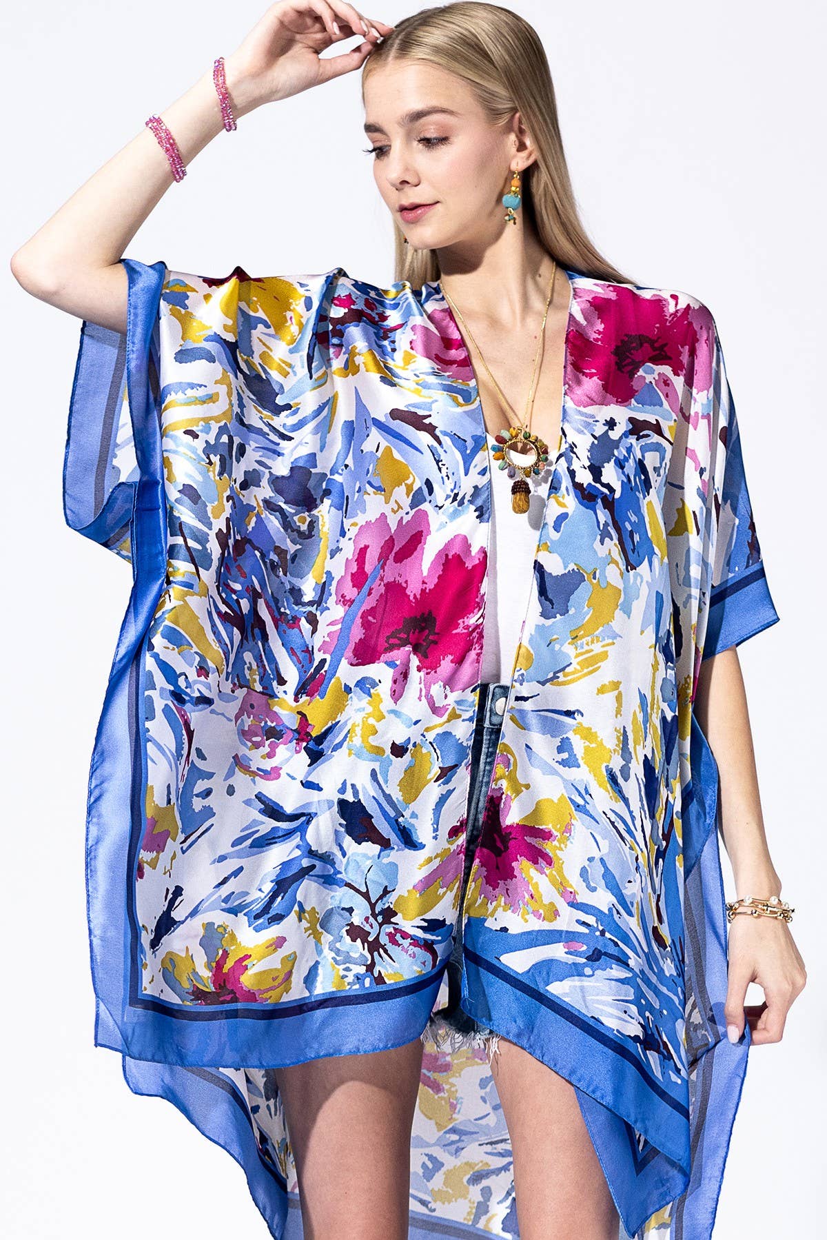 Urbanista - Abstract Floral Print Kimono: PINK-PK