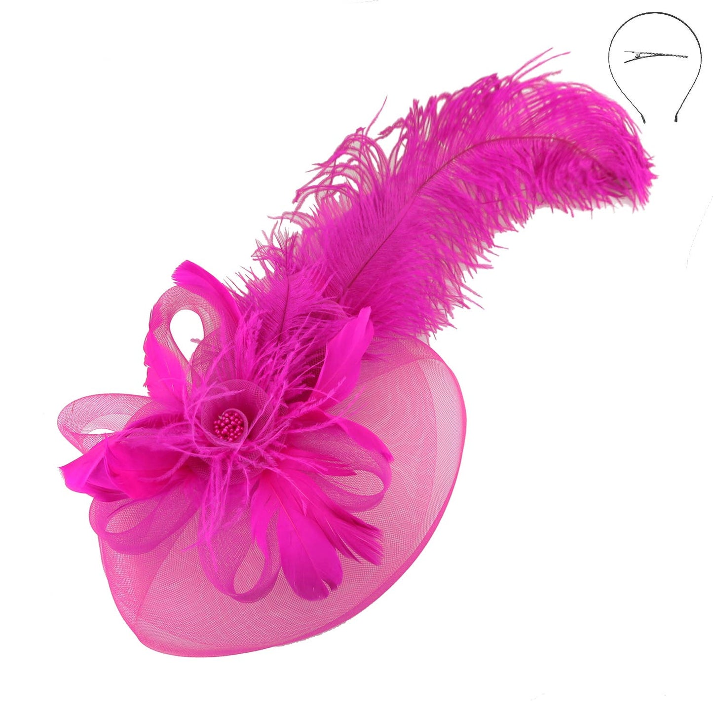 SP Sophia Collection - Flower Center with Veil Feather Fascinator : Royal Blue
