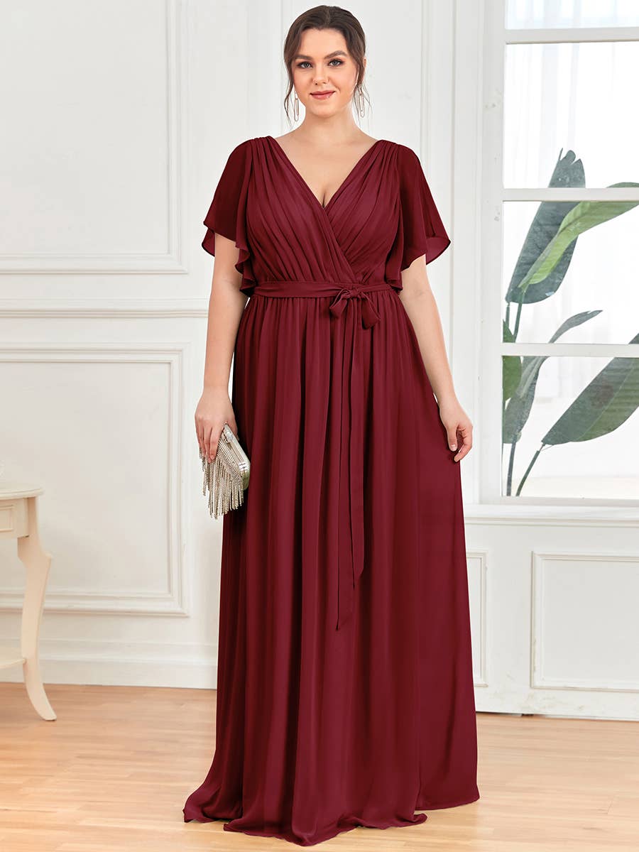 Ever-Pretty - Plus Size Belted Chiffon Bridesmaid Dress: Dark Purple Special Order