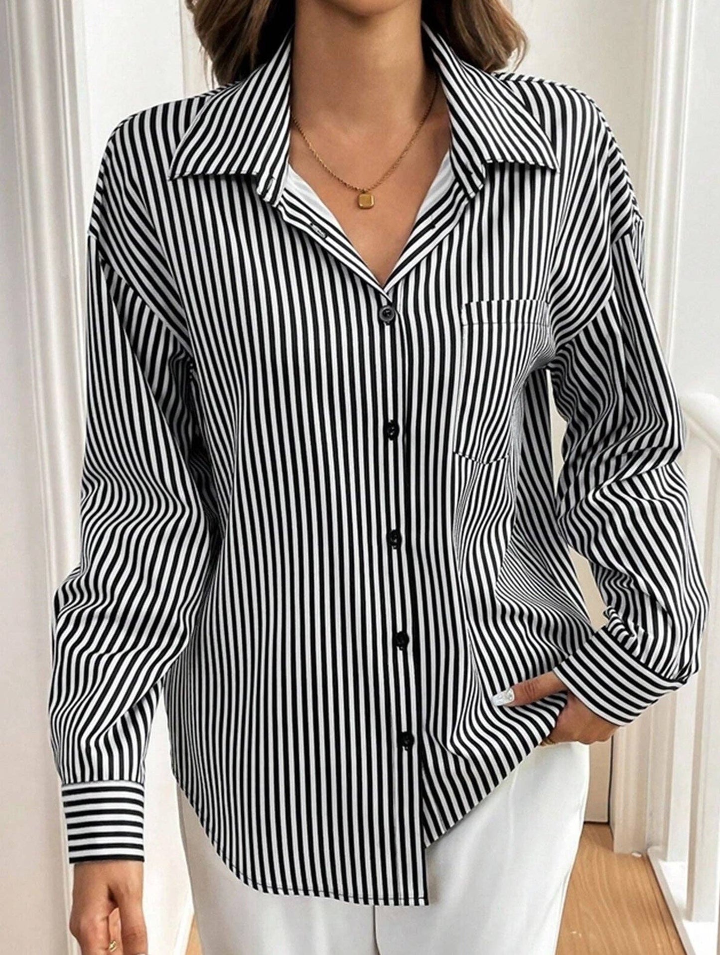 Lovenne Striped Blouse W/Bow