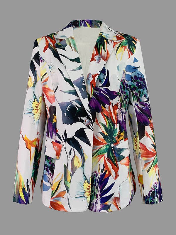 UZ Wholesale Store - Long Sleeves Floral Printed Split-Joint Lapel Suit Outerwear: COLORFUL / L