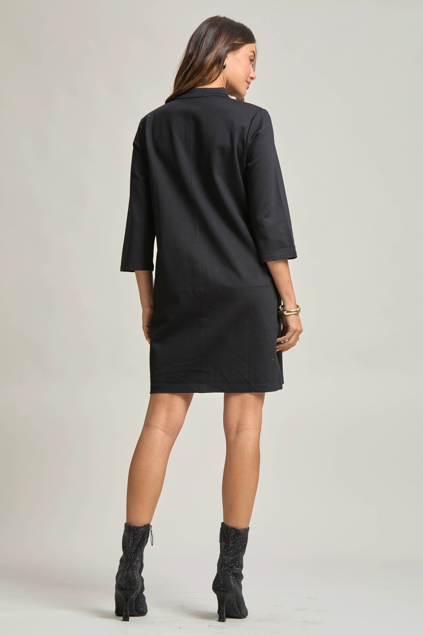 Dear Scarlett - Double Knit Ponte V-Neck A-Line Dress: CHOCOLATE