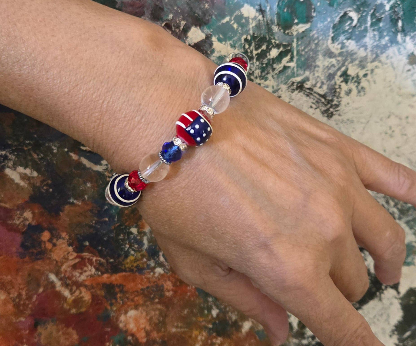 Fiona Accessories - American Flag Patriotic Bracelet, 4th of July Gift for Women: Flag