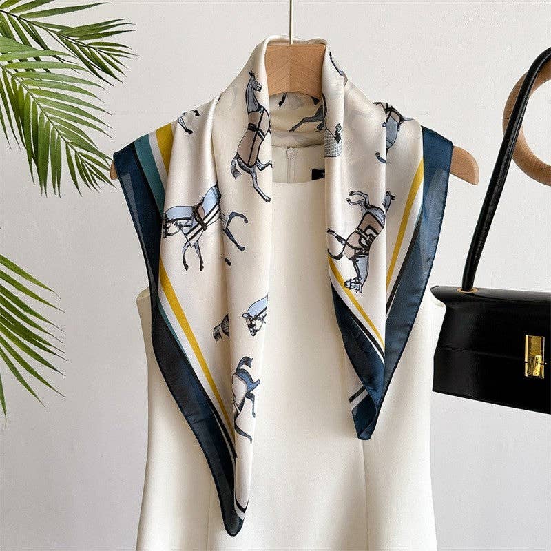 UZ Wholesale Store - Fashion Print Square Scarf: Blue Yellow