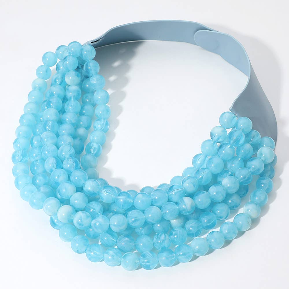 Sensibling Corp. - Chunky Acrylic Bead Layered Faux Leather Magnetic Necklace: Blue