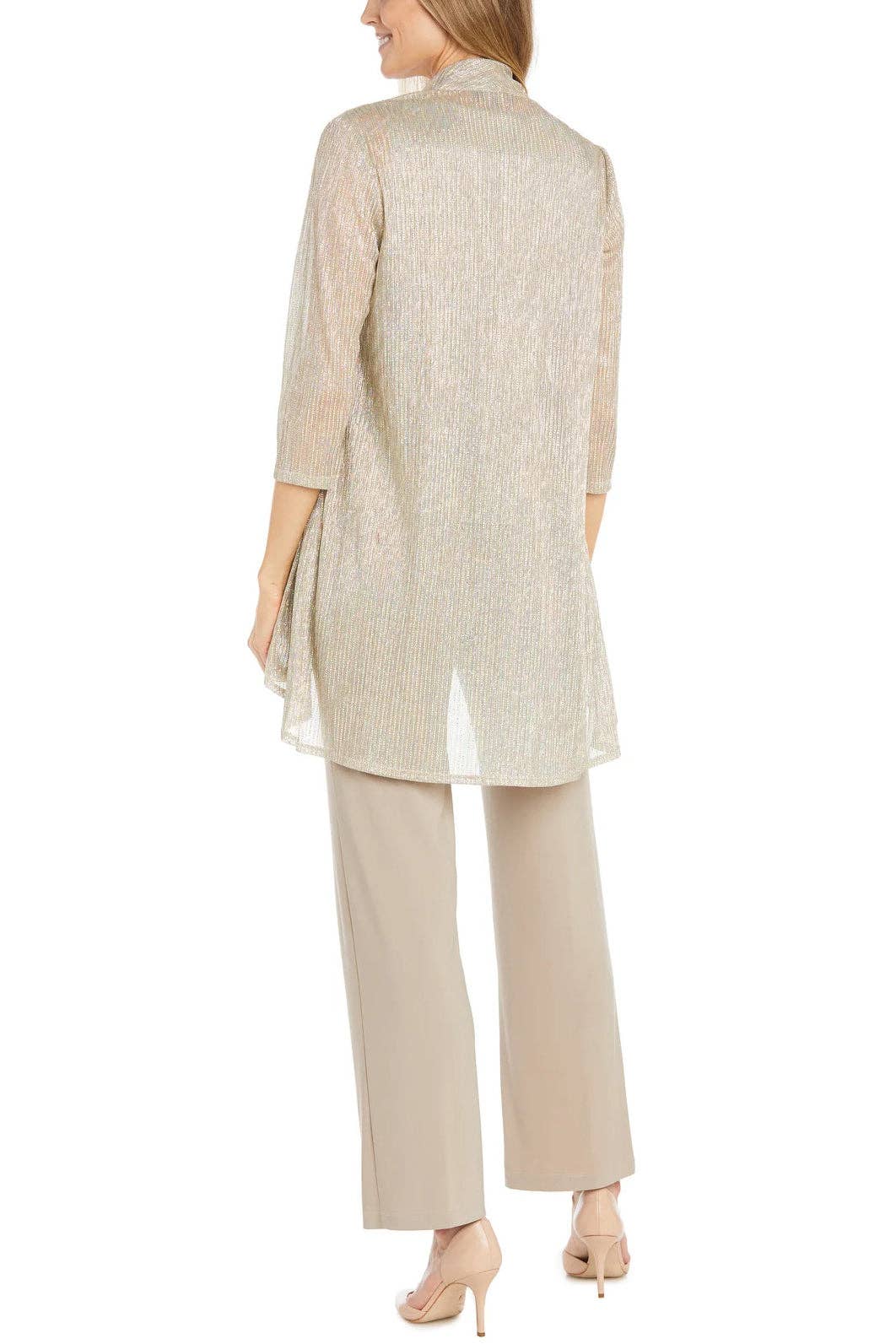 Immediate Apparel - R&M Richards Scoop Neck Sleeveless Top 3/4 Sleeve Jacket Relaxed Straight Trousers Pantsuit with Necklace (Plus Size): BLUE / 14W