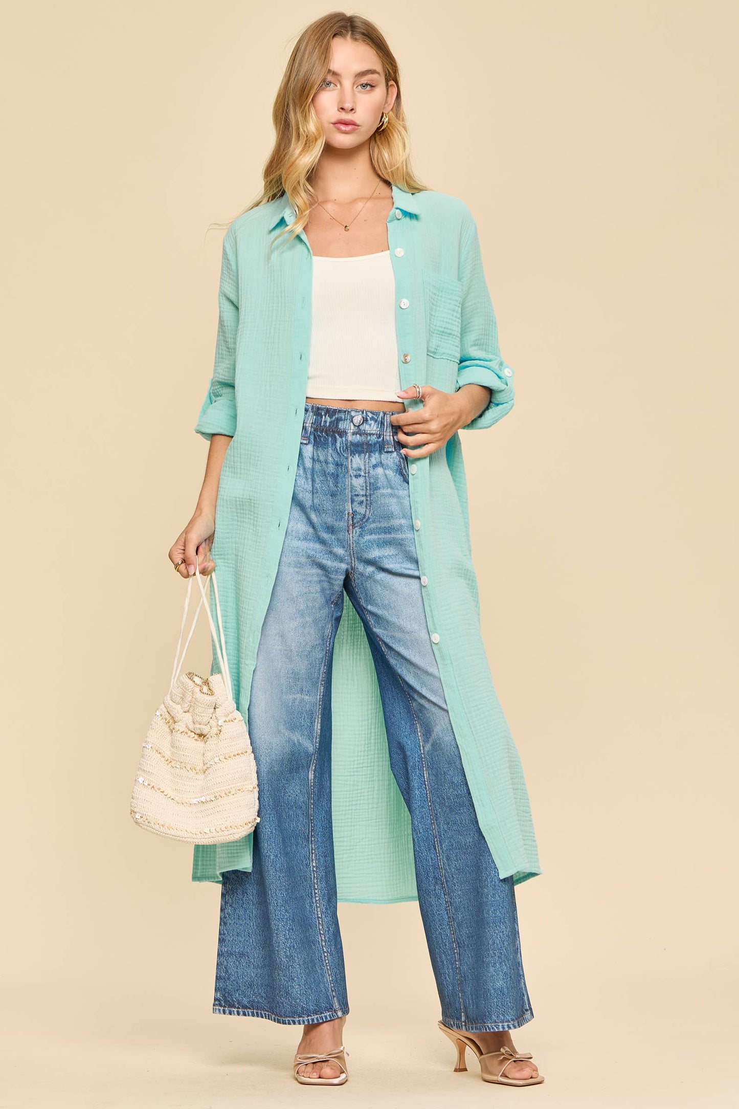 Dear Scarlett - Breathable Cotton Button-Down Duster: COASTAL NAVY