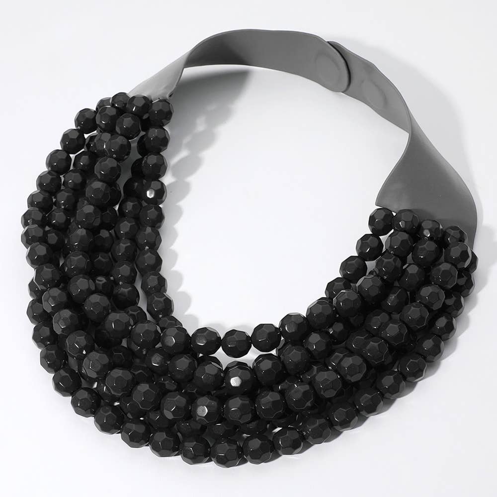Sensibling Corp. - Chunky Acrylic Bead Layered Faux Leather Magnetic Necklace: Blue Multi