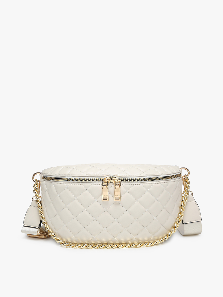 M2402 Sylvie Quilted Belt Bag w/ Chain Strap: Blue/Grey