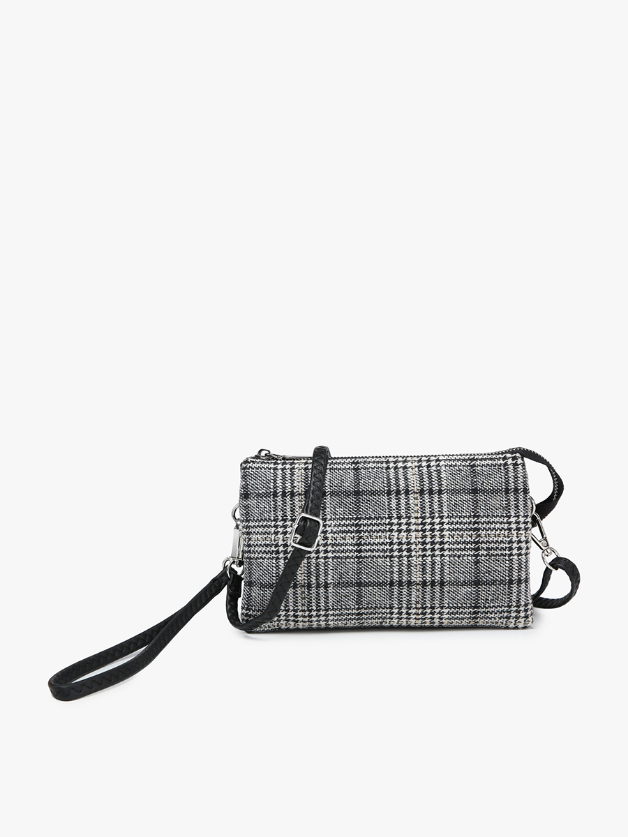 Jen & Co. - M013-PLD Riley Plaid 3 Compartment Crossbody/Wristlet: Gray/Black