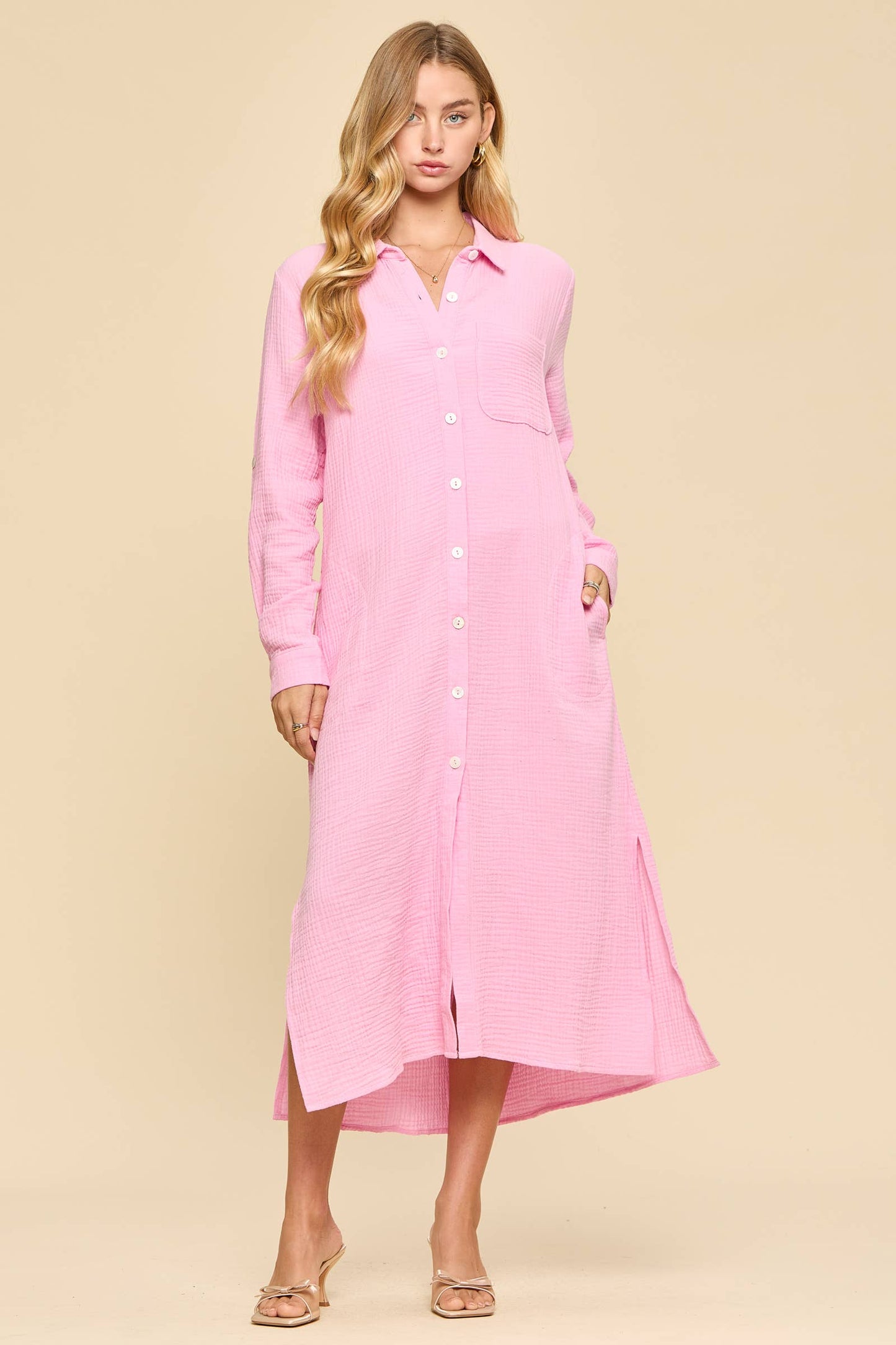 Dear Scarlett - Breathable Cotton Button-Down Duster: COASTAL NAVY