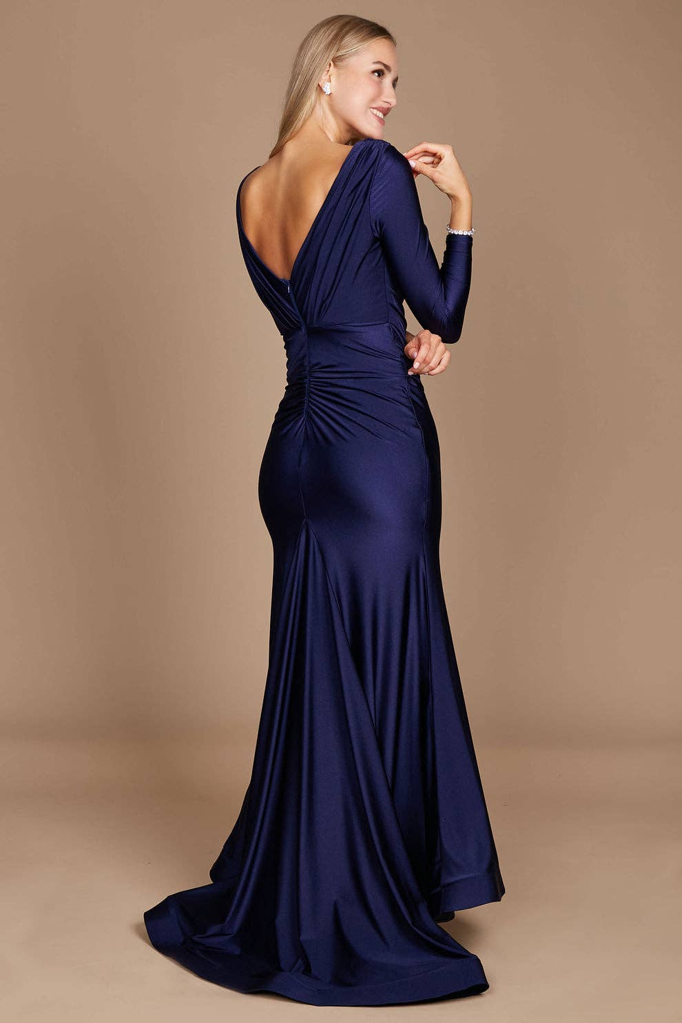 Kos Couture - Long Sleeve Formal Evening Dress  : Royal / 12