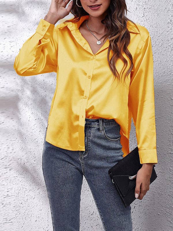 UZ Wholesale Store - Solid Color Long Sleeves Loose Lapel Blouses: WHITE / L