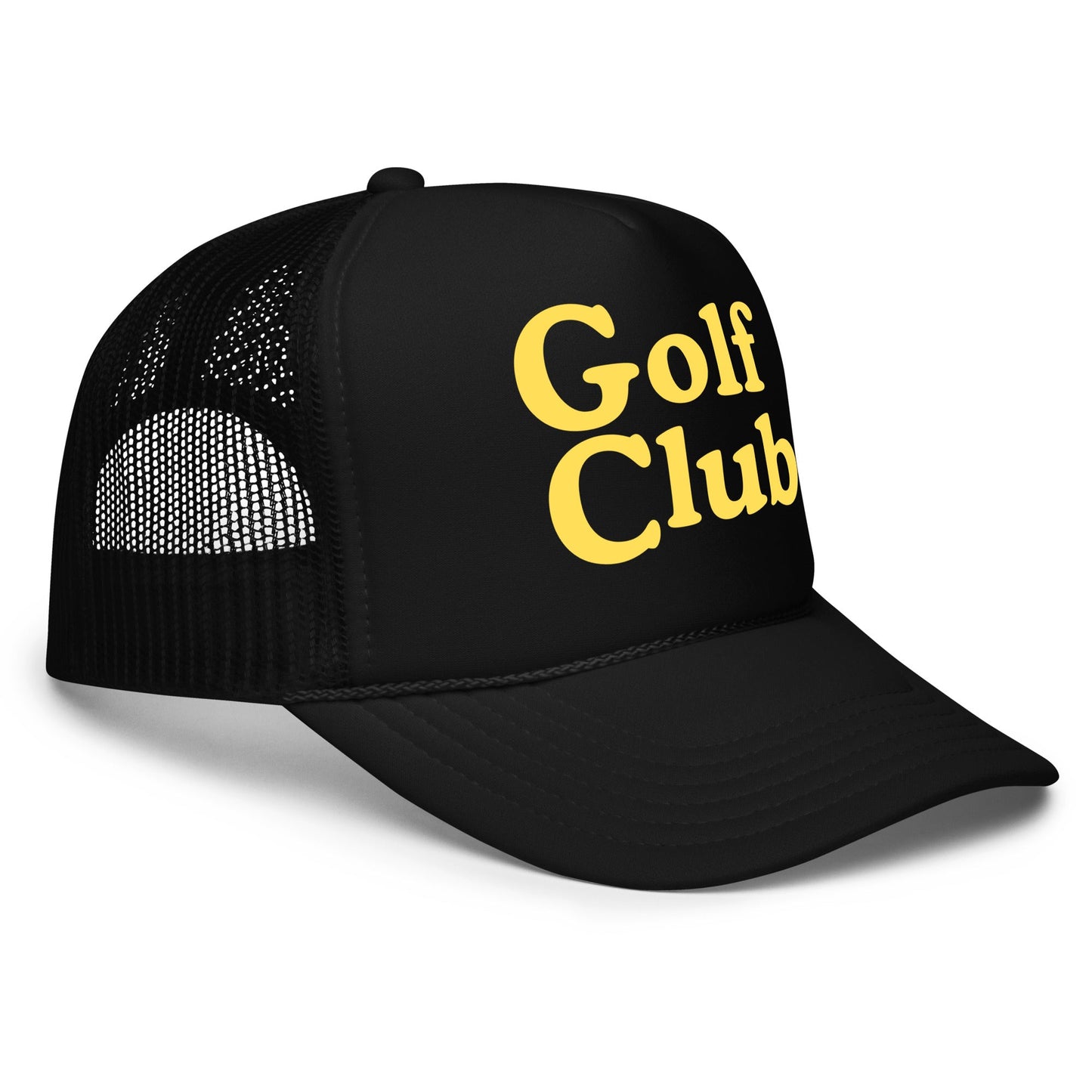 Golf Club Trucker Hat – Foam Mesh Hat with Golden Yellow Print