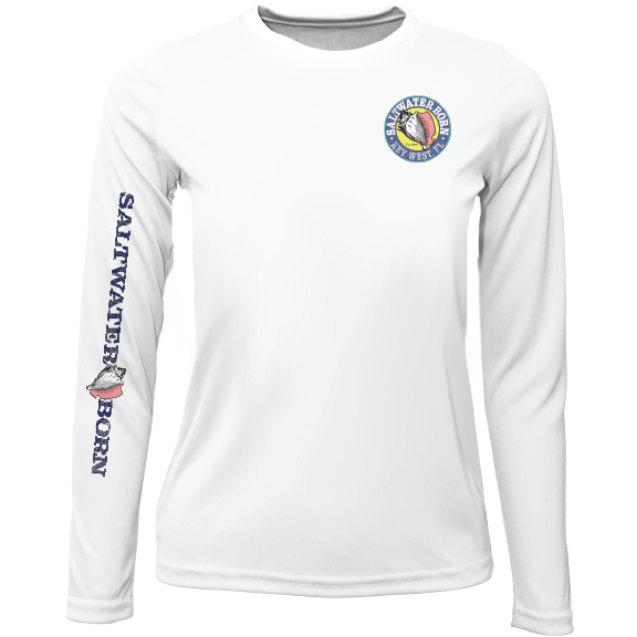 Key West, FL Saltwater Born Circle Logo Girl's Long Sleeve UPF 50+ Dry-Fit Shirt