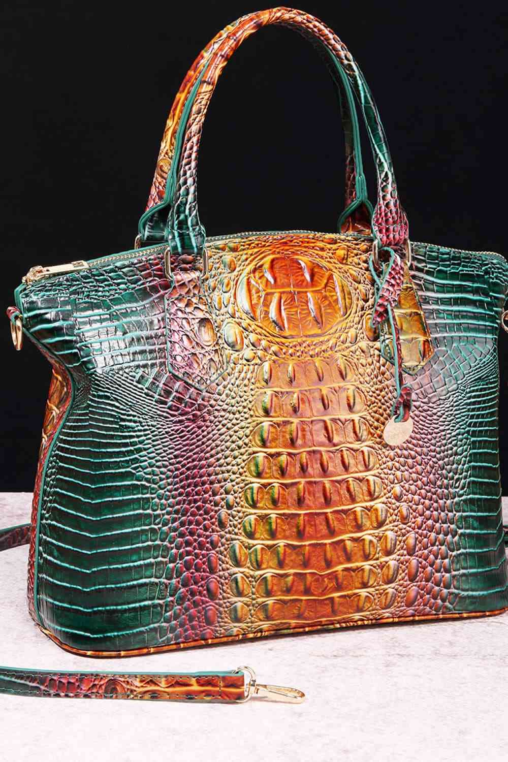 Trendsi Croc Embossed Gradient PU Leather Handbag
