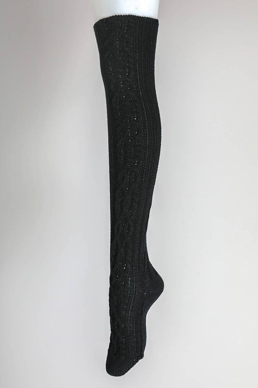 Leto Accessories - Cable Knit Socks: Black