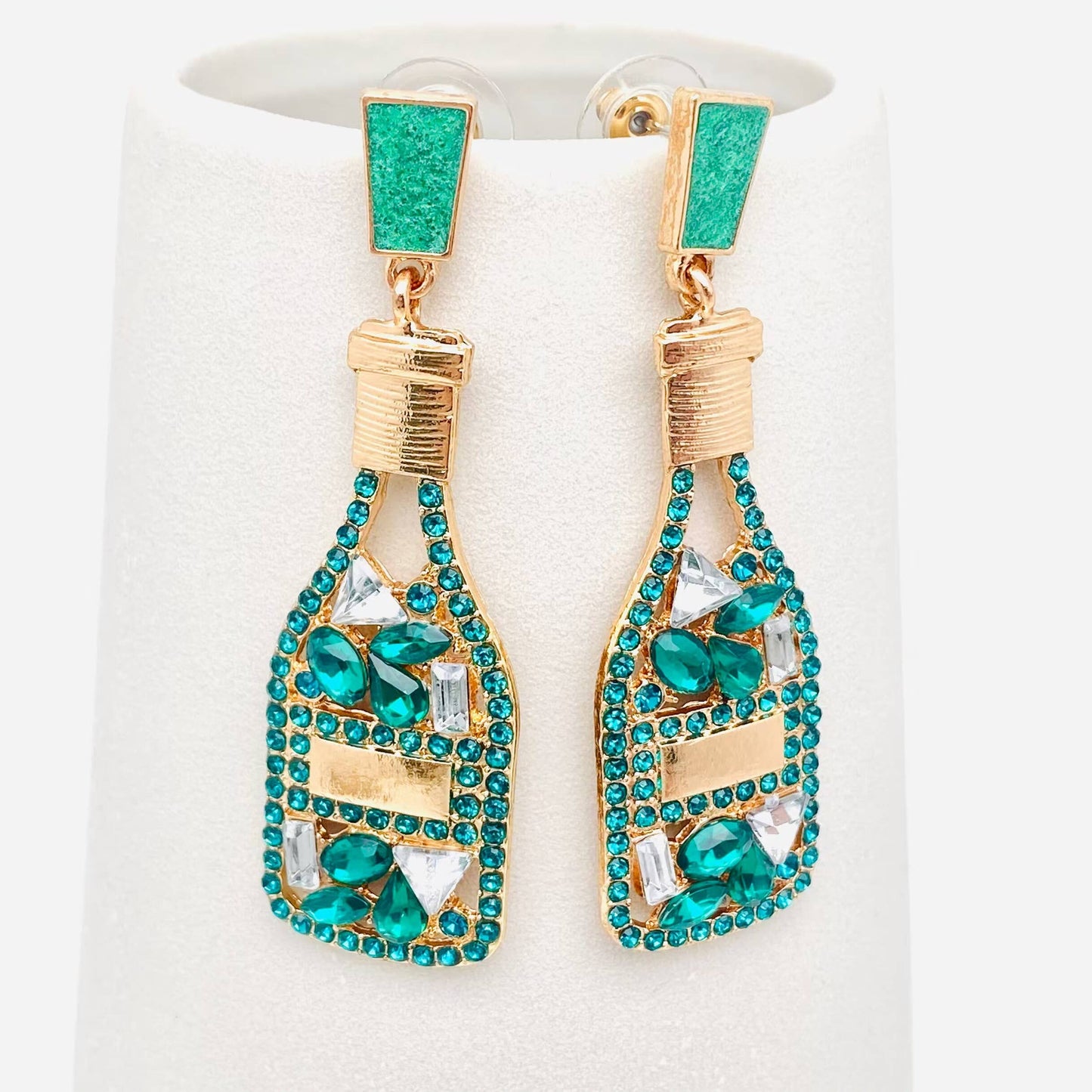 Mio Queena - Hollow Rhinestone Bottle Stud Earrings