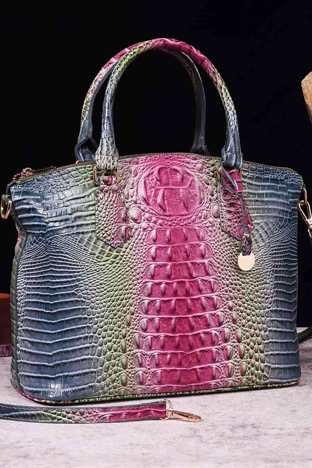 Trendsi Croc Embossed Gradient PU Leather Handbag