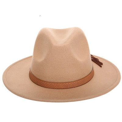 Online Exclusive! Women Wide Brim Wool Felt Jazz Fedora Hats Panama Style Ladies Trilby Gambler Hat Fashion Party Cowboy Sunshade Cap