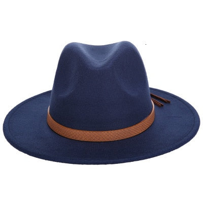 Online Exclusive! Women Wide Brim Wool Felt Jazz Fedora Hats Panama Style Ladies Trilby Gambler Hat Fashion Party Cowboy Sunshade Cap