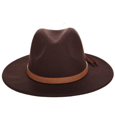 Online Exclusive! Women Wide Brim Wool Felt Jazz Fedora Hats Panama Style Ladies Trilby Gambler Hat Fashion Party Cowboy Sunshade Cap