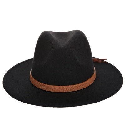 Online Exclusive! Women Wide Brim Wool Felt Jazz Fedora Hats Panama Style Ladies Trilby Gambler Hat Fashion Party Cowboy Sunshade Cap