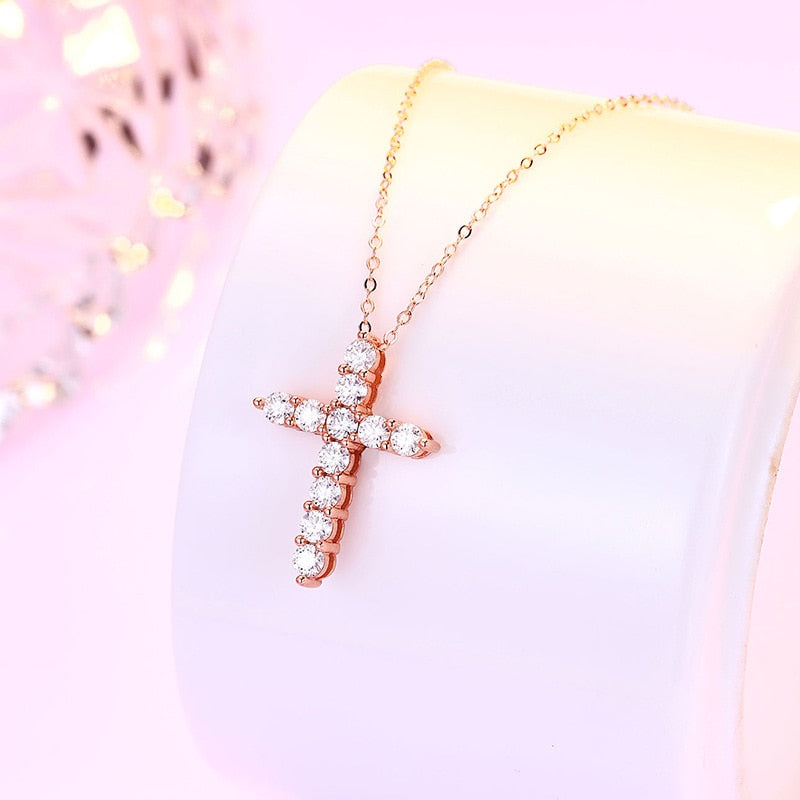 Online Special! COSYA Real Moissanite Cross Pendant Necklace For Women 925 Sterling Silver 3mm D Color Necklaces Sparkling Fine Jewelry