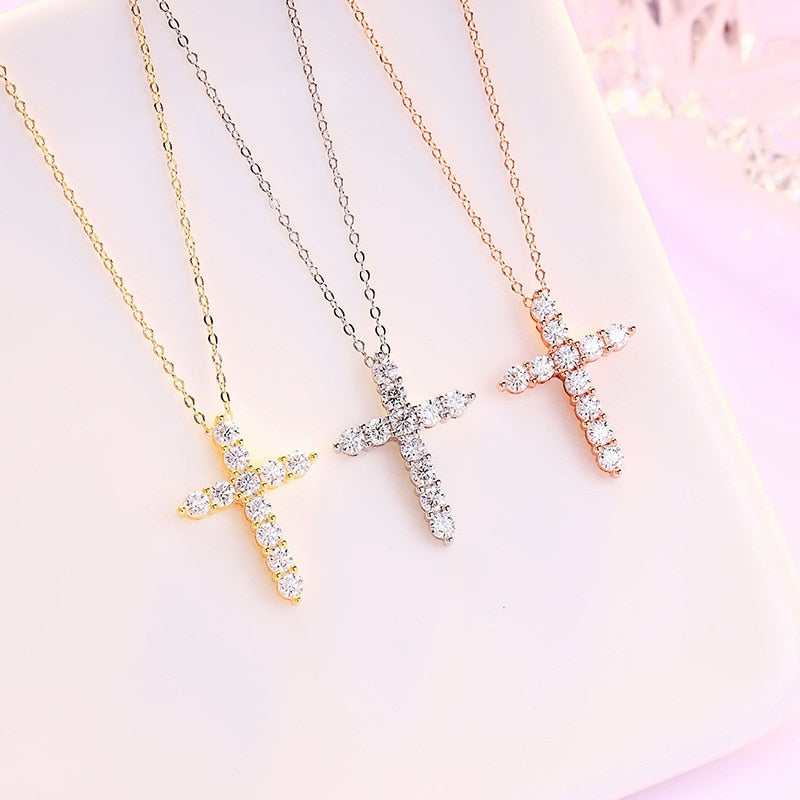 Online Special! COSYA Real Moissanite Cross Pendant Necklace For Women 925 Sterling Silver 3mm D Color Necklaces Sparkling Fine Jewelry