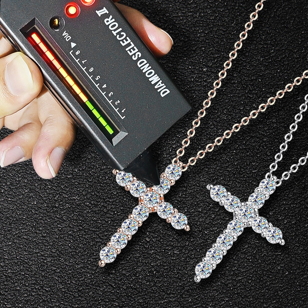 Online Special! COSYA Real Moissanite Cross Pendant Necklace For Women 925 Sterling Silver 3mm D Color Necklaces Sparkling Fine Jewelry